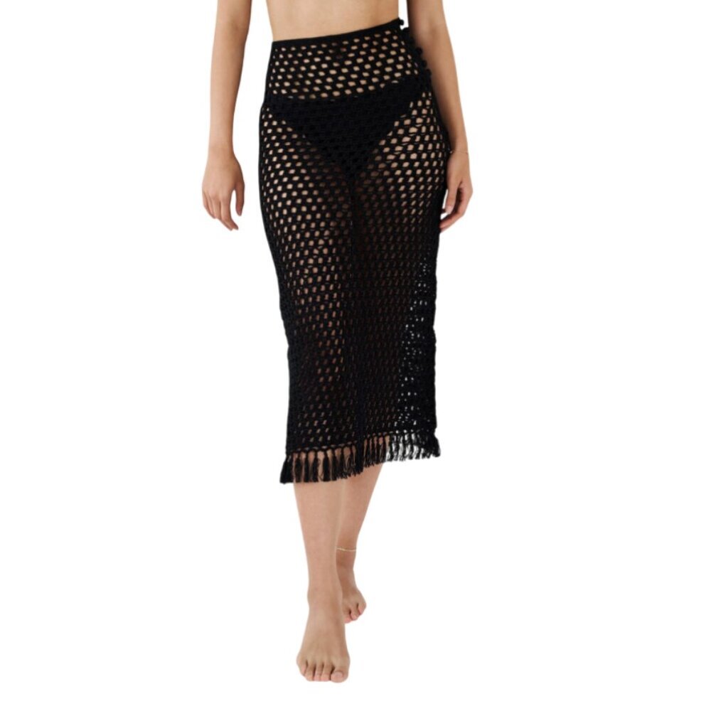 NWOT Marysia Crochet Maxi Skirt Cover Up Womens XXL Black Cotton Fringe Swim NEW - Picture 2 of 13